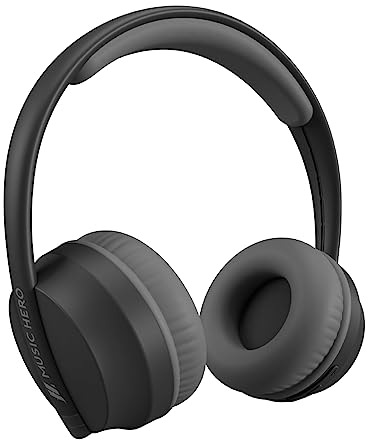 Music Hero Cuffie wireless FLOXY 2.0 con microfono, regolabili, fino a 20 ore di autonomia per musica e chiamate, cavo di ricarica USB-C incluso, nero