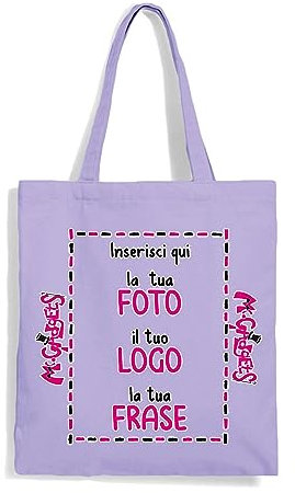 Mr. Gadgets Shopper Personalizzabile 100% cotone riutilizzabile-Con manici lunghezza 67cm -Dimentisoni 38x42 (LILLA)