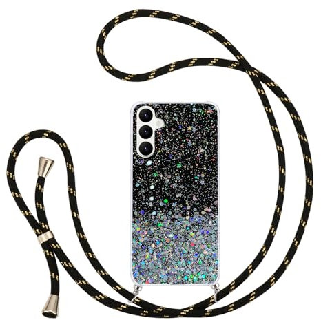 Pepmune Chaîne De Téléphone Portable pour Samsung Galaxy A14 4G/5G avec Dragonne,Coque De Protection Transparente en Silicone avec Cordon À Suspendre pour Fille,Noir