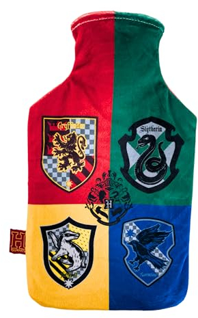 Harry Potter Wärmflasche, Plüsch Soft Touch Samtbezug, Hogwarts Wärmbeutel Gryffindor Slytherin Hufflepuff Ravenclaw, Wärme Kältetherapie, Fassungsvermögen 1,5 L