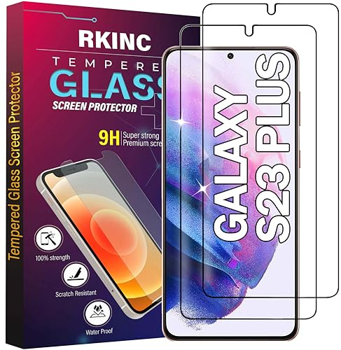 RKINC Protector de pantalla [2 unidades] para Samsung Galaxy S23+ / S23 Plus 5G, protector de pantalla de vidrio templado, soporte de huellas dactilares de 0.33 mm [garantía de por vida] [sin