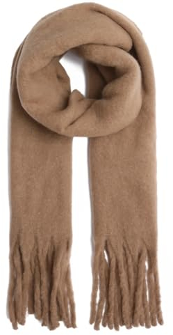 FASHION YOU WANT Damen Web Strickschal UNI FARBEN und langen dicken Fransen, warmer Winter, Stola (UNI camel)