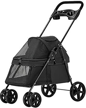 Premium Hundebuggy Clearance – Atmungsaktiver Kinderwagen Buggy für kleine Hunde – Regenschutz inklusive – Praktischer Getränkehalter – Perfekter Katzenbuggy für gemütliche Spaziergänge – Idealer