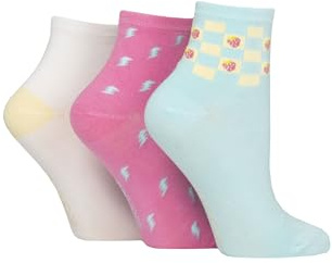 SockShop Women's Bamboo Ankle Socks - Plain, Patterned, Striped, Floral, Colourful, Bright, Smooth Toe Seams 3 Pairs Size 4-8 (UK, Numeric, 4, 8, Regular, Regular, Aqua)