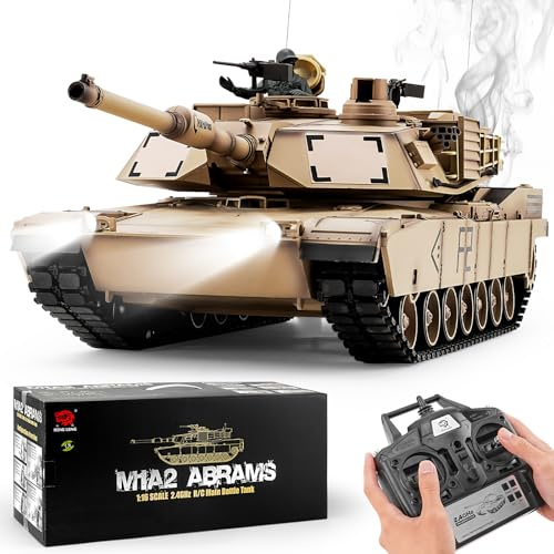 BESTYMXY RC Tanks US M1A2 Abrams Army Tank, HengLong 1:16 2.4ghz Remote Control Tank Vehicles with Sound & Light for Ages 14+