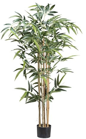 CREATIV green künstliche Bambus Pflanze 130cm I lebensechte Kunstpflanze mit 480 Blättern I pflegeleichter künstlicher Bambus mit Erde & Topf in 15 x 12cm I kunstvolle Deko Pflanze