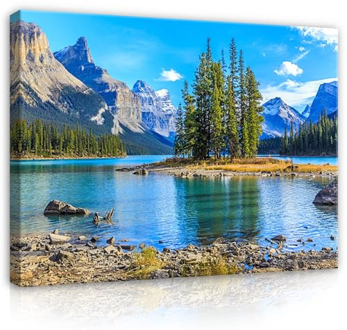 WallArena - Leinwand Bilder Landschaft - 100x70 cm Leinwandbilder - Bild auf leinwand - Wandbild XXL groß Wandbilder für Wohnzimmer Schlafzimmer Wohnzimmerbilder Modern kunstdruck - Gebirge Berge See