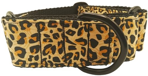 EGV - Collar Martingale 4 cm ancho, Collar galgo hecho a mano en España, Collar ancho para todo tipo de perro, Collar perro con hebillas negras. (Leopardo, M (Cuello 27-38 cm))