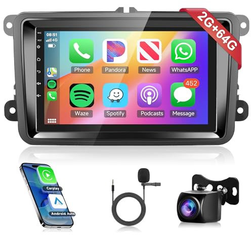 2G 64G Android Car Radio for VW Passat Tiguan Golf MK5 MK6 Jetta T5 EOS Polo Car Stereo Carplay Rimoody 7 inch Capacitive Touch Screen Android Auto GPS Navigation Bluetooth FM GPS HiFi Backup Camera