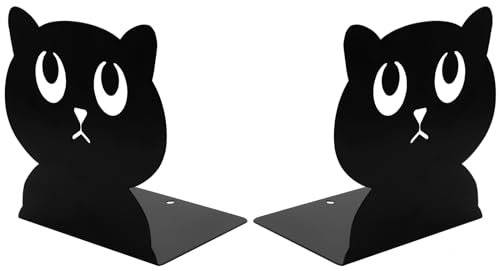 1 Paire de Serre-Livres en métal Chat Noir, Serre-Livres en Fer antidérapant en Forme d'animal de Dessin animé Mignon pour Enfants, école, Bureau, décoration de la Maison (Gros Yeux)