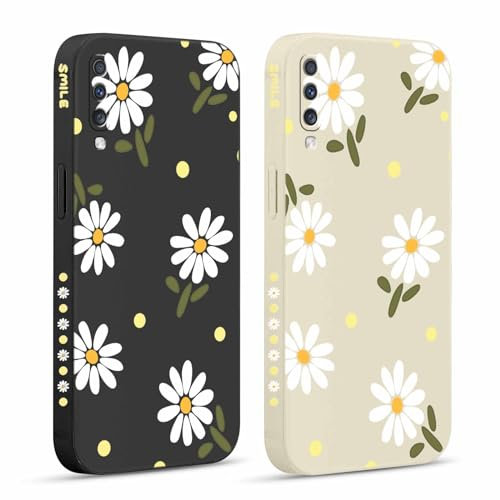 Pnakqil 2 stück Handyhülle für Samsung Galaxy A50/A30S/A50s 6,4, Blumen Hülle Gänseblümchen Chrysantheme Bemaltes Muster süß Aesthetic Silikon Schutzhülle Tasche Schön Mädchen Kameraschutz Case