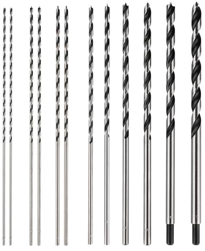 Extra Long 12 Brad Point Wood Drill Bit Set12PCS (1/8-1/2) Carbon Steel Long Drill Bits for Wood, Hardwood, Plywood, Plastic