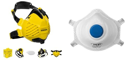 Stanley P3 Dust Mask, Reusable Respirator Mask with Face-Fit-Check Technology & Maximum 99.99% & JSP M632 FFP3moulded Disposable Dustmask (Box of 10) One Size suitable for Construction