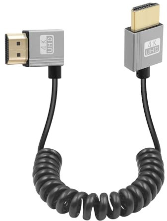 GELRHONR 4k Coiled HDMI Cable, High Speed 4K@60Hz - Ultra Thin Male to Male HDMI Extension Cord, Spring Flexible Cable for On-Camera Monitors,TV,Projector (Left Angle)