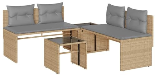 vidaXL Garten Sofagarnitur 4-TLG., Gartensofa mit Kissen, Sitzgruppe für Garten Terrasse, Gartentisch Gartenmöbel, Beige Poly Rattan