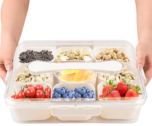 LEKEFETO Snackbox mit Fächern Snackschale mit Deckel Snackteller Snack Spinner Snack Box Snack Bowl with Lid für den Transport Snacks Süßigkeiten Nüsse Keks Obst für Picknicks und Familientreffen