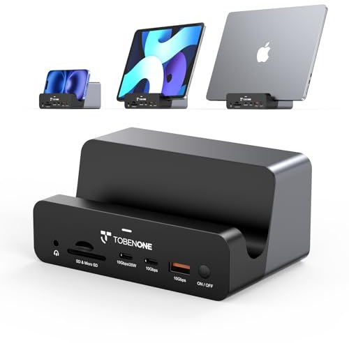 TobenONE Docking station per MacBook 18 in 2 con doppio monitor 4K a 60 Hz, adattatore di alimentazione 150, ricarica 20 W, docking station USB C con 2 HDMI e DP, 7 USB, Ethernet 2,5 Gbps, 2 audio