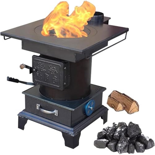 QYOEGSQ Holzofen, Holzofen aus Gusseisen, Holzöfen for Heizen zu Hause mit Grauer Box, Brennholz-Kohle-Heizofen, for Heizen im Innen- und Außenbereich/Camping/Kochen(Large)