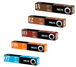 Delta Q Coffee Capsules Mix 10 Qalidus, 10 aQtivus, 10 Qharisma, 10 epiQ, 10 deQafeinatus - Pack 5 X 10 caps