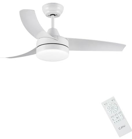 CJOY Ventilatore da Soffitto con Luce Bianco, 107cm Ventilatore da Soffitto con Luce e Telecomando, 6 Velocità, Silenzioso Reversibili, 3 CCT Dimmerabile Sleep, Timer, Funzione di Memoria, 3 Pale