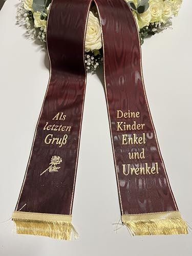 Trauerschleife, Grabsgesteckschleife, Grabstrausschleife, Kranzschleife (Bordeaux Rot, 100mm)