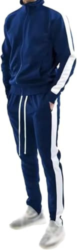 Men's Tracksuit Jogging Suit, Sports Set 2-Piece, Sweatshirt & Trousers & Fitness Activewear for Workout, Running, Gym, Casual Set for Men (UK, Alpha, L, Regular, Regular, Standard, Navy)