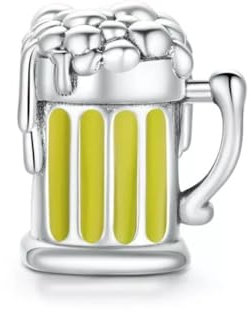 Beer Glass Charm Bead Genuine 925 Sterling Silver Compatible With Bracelet