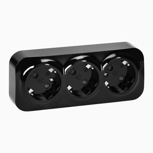 Steckdose Aufputzsteckdose Schwarz 3-fach Wandsteckdose Schukosteckdose 230V