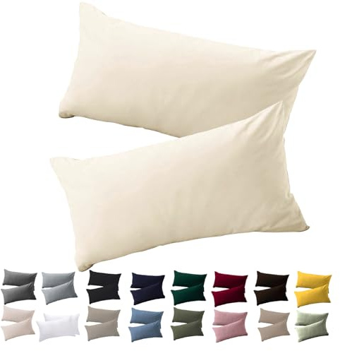 Soifox Kissenbezug 40 x 80 2er Set - Kopfkissenbezug 40x80 Creme 100% Mikrofaser bügelfrei & knitterfrei mit Reißverschluss