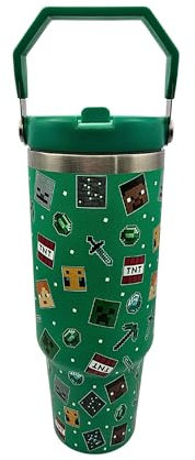 Minecraft 900ml Thermal Travel Mug Water Bottle Tumbler - Leakproof Straw & Lid - Stainless Steel Vacuum Insulated | Cold for 17Hrs - Hot for 5Hrs