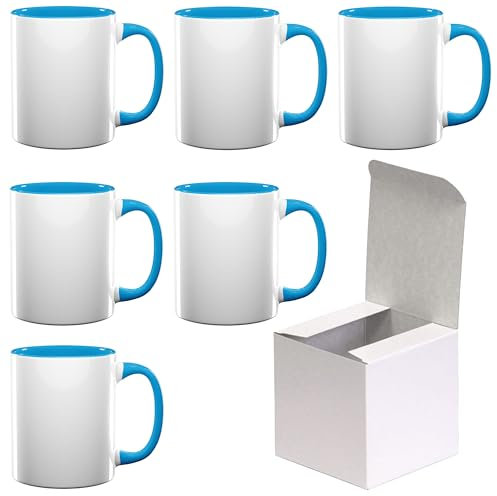 AL PRODUCTION Set di 6 tazze per sublimazione complete di scatola, tazze bianche da 330ml in ceramica per caffè, tè, latte, adatta per stampa sublimatica (Celeste, 6 Pz)