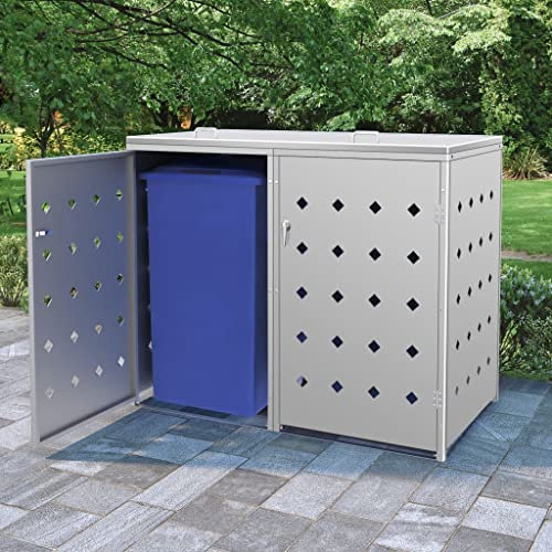 Maison & Jardin, Meubles Double Poubelle à Roulettes Abri 240 L Acier Inoxydable