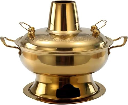 CCKUHN Pentola Cinese Tradizionale in Rame, pentola in Acciaio Inossidabile, pentola per zuppa Cinese, pentola per Cucinare, pentola per Feste, Oro, 32 cm (Oro, 32 cm)