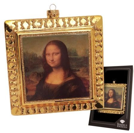 Krebs Glas Lauscha - Weihnachtsdekoration/Christbaumschmuck aus Glas - Weihnachtsbaumkunstwerk Motiv: Mona Lisa - Glitzernd Verziert - Größe: ca. 15 cm