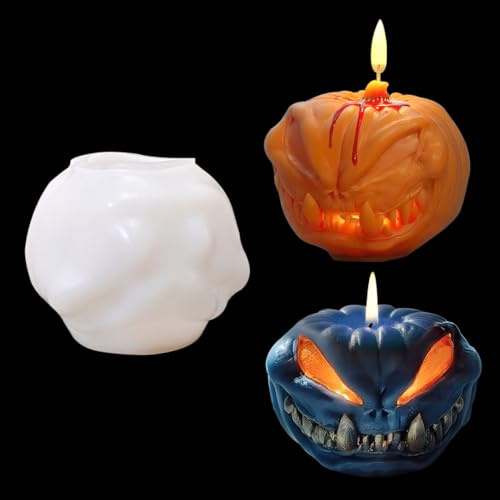 3D Moule à Tête De Crâne forme de citrouille Moule Silicone Resine Epoxy de Halloween DIY artisanat bougies Moules Peut être utilisé pour la décoration de la maison ou comme cadeau de fête