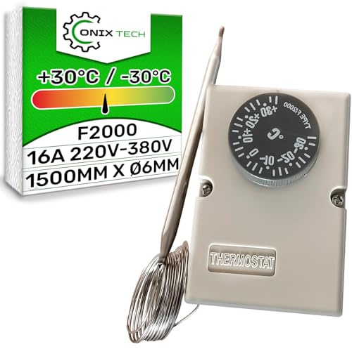 Termostato Universal F2000 Tamaño Capilar Ø 6 x 1500 mm -30°C / +30°C 220V-380V 16A para su Uso como Termostato Frigorifico Aire Acondicionado - Garantía de 5 Años - ONIX TECH