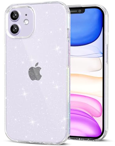 LoeoeL for iPhone 11 Phone Case Liquid Silicone, Cute Girly Thin Ultra Slim Jelly Soft Rubber Gel Protective Glossy Hard Plastic Case, Plain Solid Color Cover for Women Girl, Clear Glitter