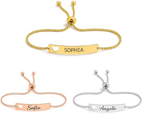Custom Bar Bracelet for Women Personalised Bracelet Gold/Silver/Rose Gold – Engraved Personalised Jewellery Gift for Her, Mum, Wife Daughter – Birthday, Valentine’s, Christmas, 18th, 21th, 25st, 30th