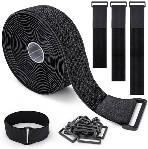 6M x 5CM Klettband mit 25 Schnallen, Klett Kabelbinder, Verstellbar, auf Maß Zuschneidbar und Wiederverwendbar, Klettbandrolle für Organize Kabel, Schläuche, Rohre