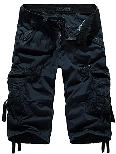 Susenstone Shorts Cargo Homme 3/4 Longue Bermudas Pantalons Courts Rétro Baggy Pantacourt Casual Combat Pantalon Court Militaire Outdoor Multi Poches Pantacourt De Plage Travail Vacances