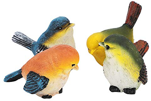 Harz Vögel Tierfigur, Gartenstatue Vögel Dekor, Mini Deko vögel, 4 Stück Kunstharz Vogelfiguren Dekoration Rasen Garten Hof Ornamente für Balkon, Garten, Wintergaren, Teich