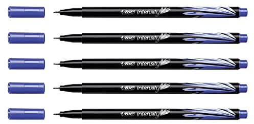 BIC Fineliner Intensity Fineliner mit Ringspitze, Metall, 0,4 mm, Blau, 5 Stück