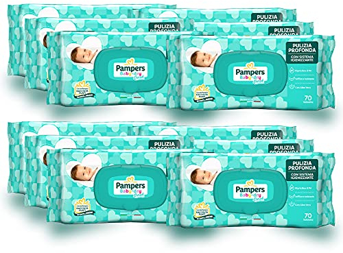 Pampers Baby Dry Feuchttücher, 840 Einheiten (12 Packungen) – Seife, ohne Alkohol, mit Hygienesystem, stellen den natürlichen pH-Wert der Haut wieder her