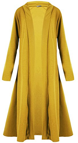Fashion Star Womens Ladies Floaty Casual Waterfall Long Sleeves Open Front Duster Coat Maxi Long Cardigan Mustard