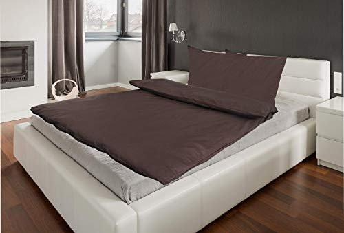 MB Warenhandel24 Bettenset Zubehör 4-Teilige Hochwertige Renforcé-Bettwäsche Uni Schokobraun 2X 135x200 Bettbezug + 2X 80x80 Kissenbezug (Schokobraun)