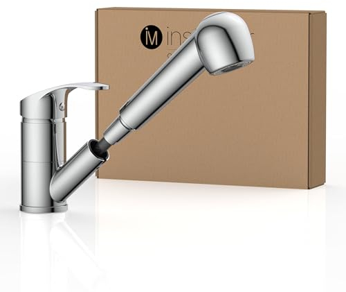 instmaier K2 Wasserhahn Küche ausziehbar | Spültischarmatur mit Geschirrbrause | Küchenarmatur mit 2 Strahlarten | Einhebelmischer mit Brause | 90° schwenkbare Mischbatterie | Chrom