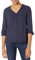 Amazon Essentials Women's 3/4 Sleeve Button Pop-Over Shirt, Loose-Fit V-Neck Blouse, Navy, M