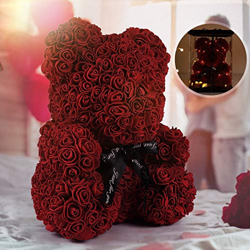 RECUTMS Rose Bear - rose teddy bear on Every Rose Bear -flower bear Perfect for Anniversary's,Rose Bear, Mothers, rose teddy bear. - Clear Gift Box Included 10 Inches