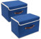 TYEERS Collapsible Storage Box with Lid, Fabric Storage Box for Clothes, Wardrobe Storage, 38x25x25 cm, Set of 2, Classic Blue