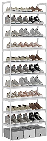 AcornFort® S-528 10 Ebenen Stöckiges Weiß Verstellbare Schuhablagen Schuhaufbewahrung Hohes Schuhregal Organizer Regal Halteständer für 30 Paar Schuhe, 56 x 30 x 170 cm, Robuste Bauweise